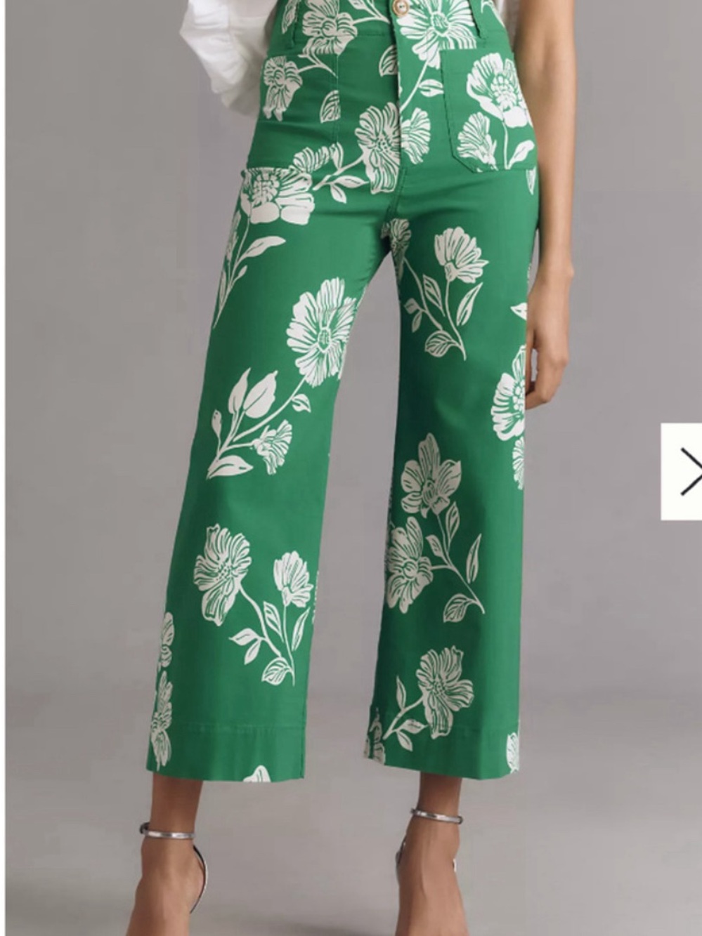 Anthropologie Maeve Collette and White Floral Cropped Wide-Leg Pants